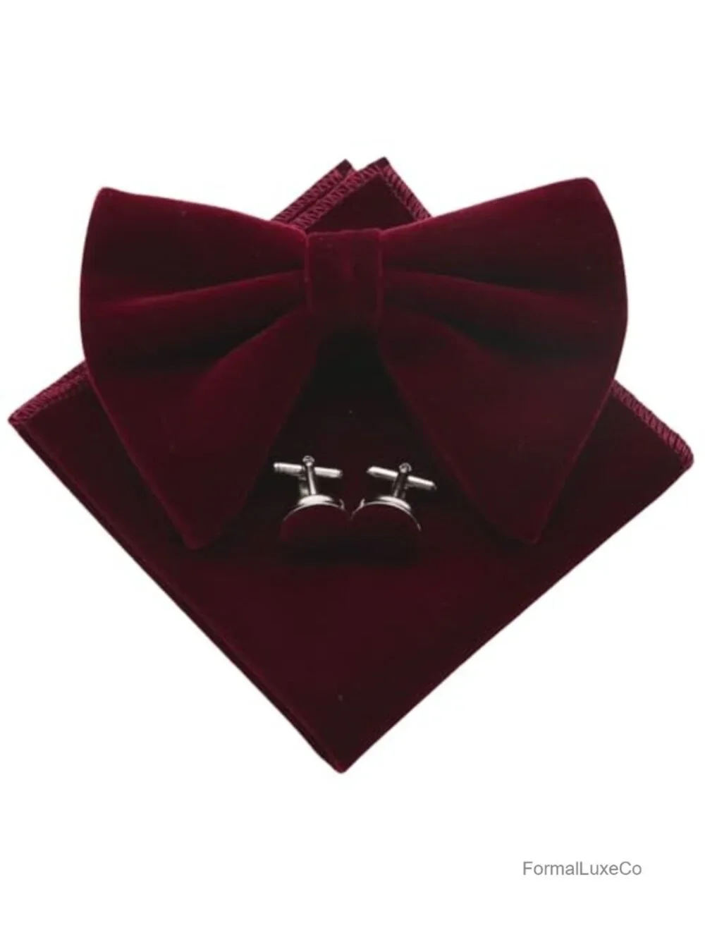 Velvet Bow Tie Set with Pocket Square and Cufflinks for Men Pre-tied Tuxedo